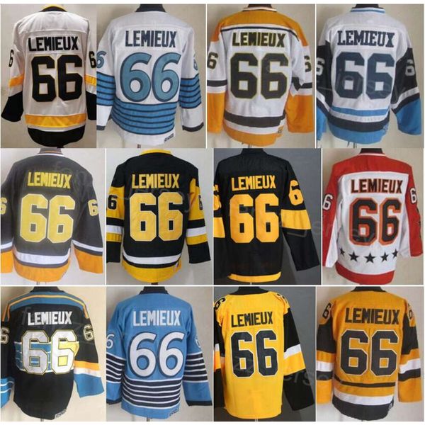 Homme Vintage Hockey 66 Lemieux Retro Jerseys CCM Classic All Cousu Team Couleur Noir Blanc Bleu Jaune Pull à la retraite pour les fans de sport Haut en pur coton respirant