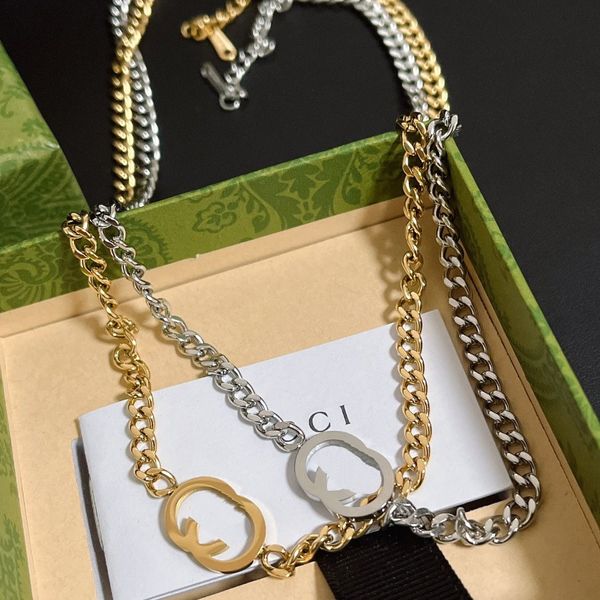 Collana in argento 925 di lusso Ragazza di moda Gioielli romantici Nuova collana con ciondolo boutique autunnale Placcato in oro 18 carati Classica lettera di marca a catena lunga