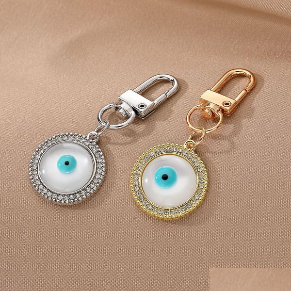 Chaveiros Brilhante Evil Eye Keychain Gold Sier Anel para Mulheres Homens Gatos Opal Vidro Encantos Pingente Saco Acessórios de Carro Drop Delivery Jewel Dhx1K