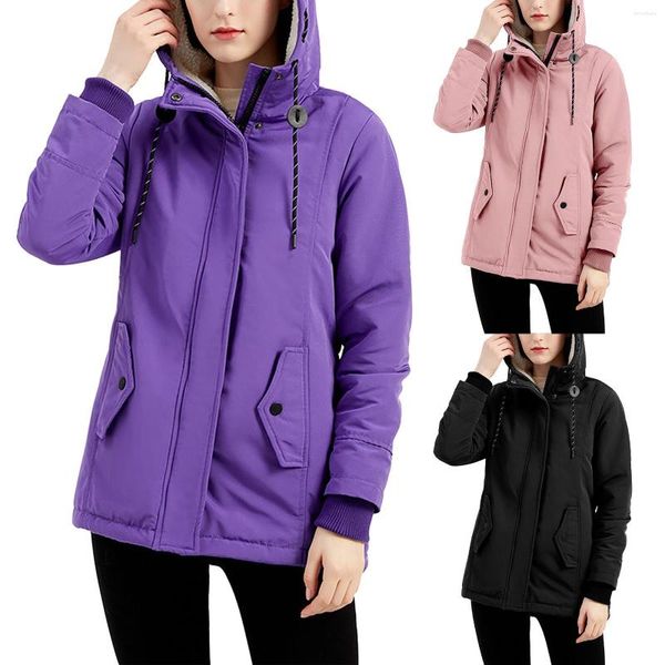 Trench da donna Autunno e inverno Cappotto di cotone in pile di agnello addensato Giacca a vento da donna verde oliva