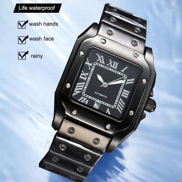 Mens Square Tank Watch Vintage Automatic Roman Orologio Luxo Designer Moda Casal Relógio de Alta Qualidade Aço Inoxidável Homem Legant Nobre Relógios À Prova D 'Água