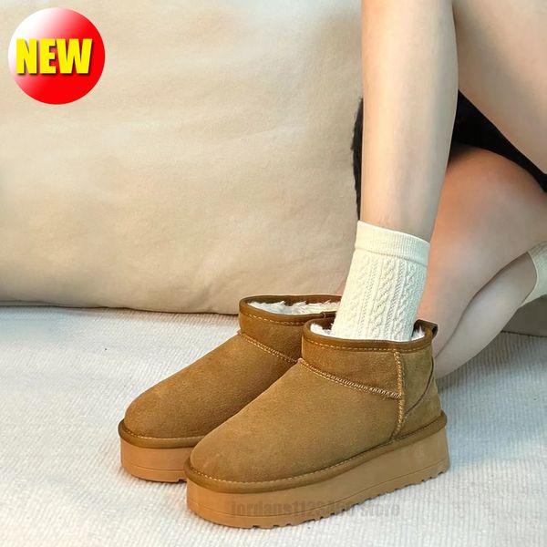 Austrália plataforma clássica mini mulheres tornozelo inverno camurça botas de neve de pele de carneiro senhoras designer de moda cor castanha ugh lã quente deslizamento em sapatos