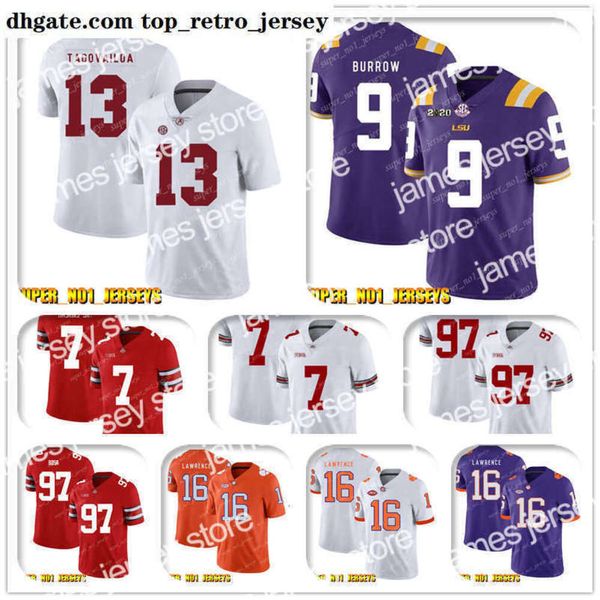 O basquete universitário usa camisas de futebol NCAA 13 Tua Tagovailo 9 Joe Burrow. LSU Tigers 4 Deshaun Watson 99 T.J. Watt 32 Tirano Mathieu 87 Demaryius Thomas