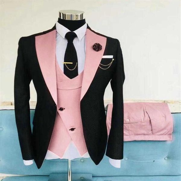 Ultimi disegni di mutande da cappotto Gilet nero rosa Abiti classici da uomo per matrimonio Sposo Tuxedo Slim Fit Terno Masculino Prom Party 3 pezzi X3443