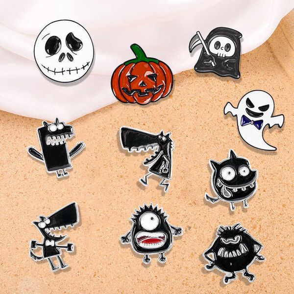 Designer de luxo broche halloween criativo dos desenhos animados branco fantasma abóbora cabeça moda broche versátil emblema bonito metal jóias