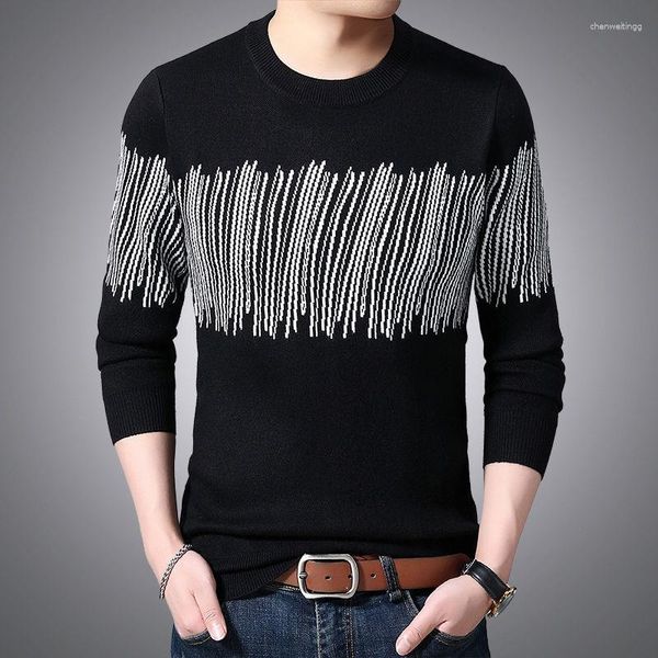 Erkek Sweaters Sonbahar Kış Moda Trendleri Erkekler Yuvarlak Boyun Renk Bloğu Günlük çok yönlü uzun kollu yün kalınlaşmış sıcak örgü üst