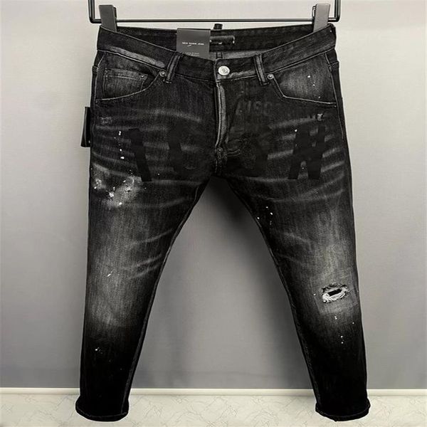 DSQ2 MEN Wash Cool Guy Jeans schwarz Klassische Mode Mann Hip Hop Rock Moto Herren Casual Design Ripped Distressed Skinny Denim Biker D2967