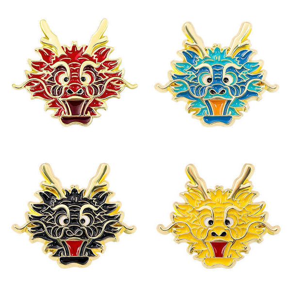 Spilla di lusso di design Nuovo animale Cina-chic Cartoon Testa di drago Spilla Pin Accessori per abiti da uomo Regalo distintivo