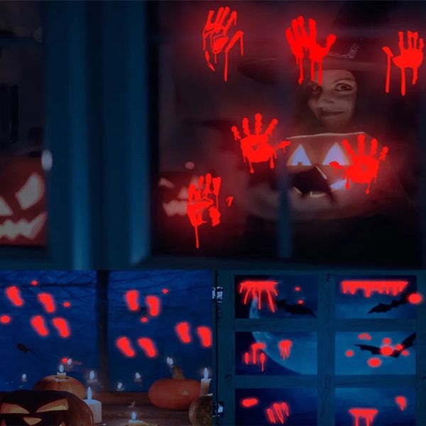 Adesivi murali Impronte di mani di sangue Impronte Adesivi luminosi Decorazione di Halloween Macchie di sangue horror Adesivi murali fluorescenti al buio 231005