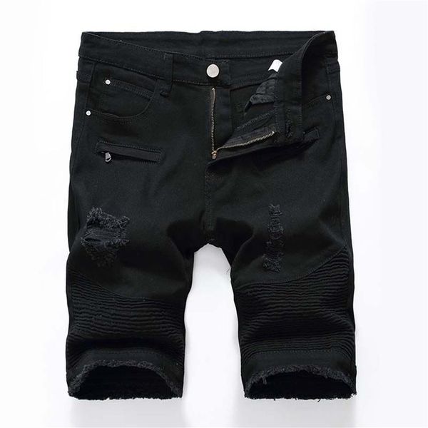 Calças de brim dos homens shorts da motocicleta motociclista calças curtas magro rasgado buraco denim shorts masculino designer jeans295y