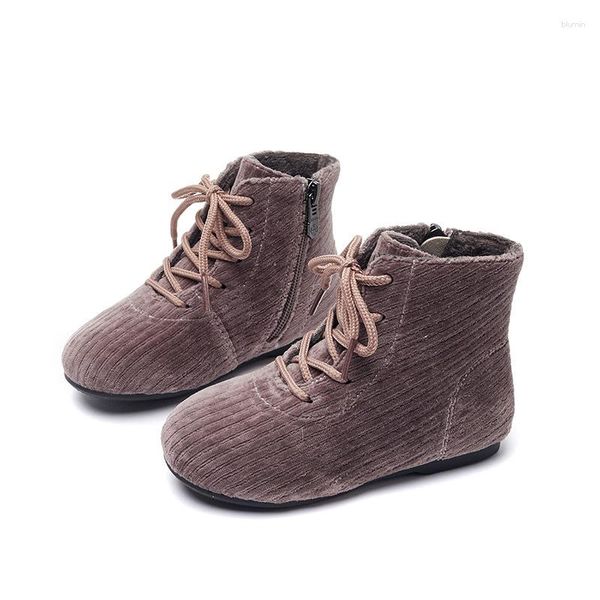 Stiefel 2023 Winter Mode Kinder Knöchel Kinder Cord Seitlichem Reißverschluss Schnürschuhe Kind Mädchen Feste Beiläufige Plüsch Turnschuhe