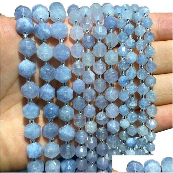 Altre perle distanziatrici sfaccettate in pietra naturale acquamarina per la creazione di gioielli Collana fai da te Accessori fatti a mano 6/8 / 10Mm 15Altro Dro Dhzu3