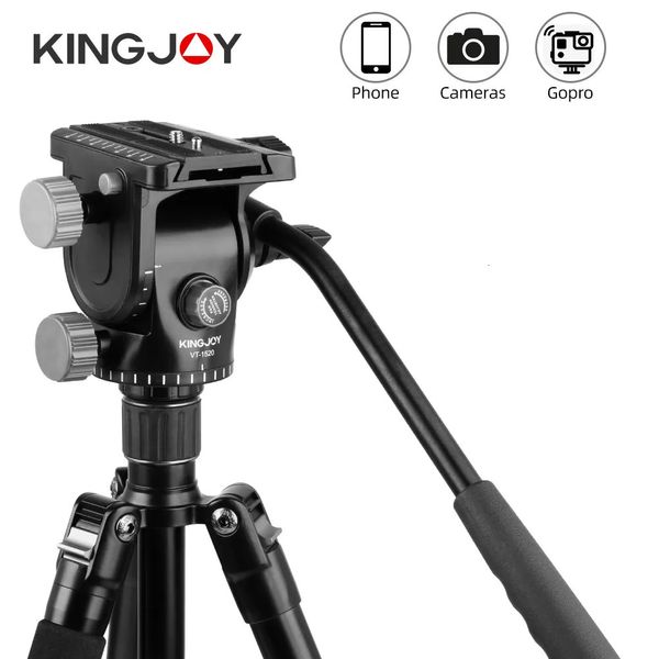 Tripod Heads Kingjoy 360 ° Panoramik Baş Alüminyum Hidrolik Sıvı Video Pan Tilt ve Monopod Kamera Tutucu Stand SLR DSLR 231006