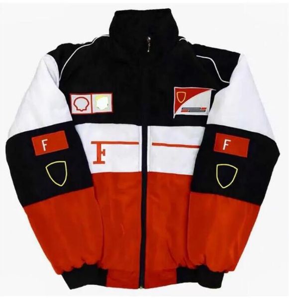 F1-Rennanzug Herbst/Winter Team bestickte Baumwolle gepolsterte Jacke Auto-Logo Vollstickjacken College-Stil Retro-Motorradjacken hl