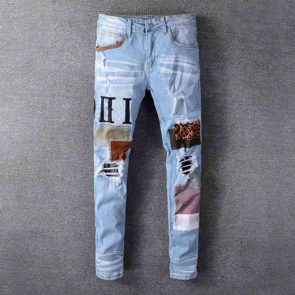 Mens Jeans Clássico Hip Hop Calças Estilista Jean Angustiado Rasgado Biker Pant Slim Fit Motocicleta Denim Pants282U