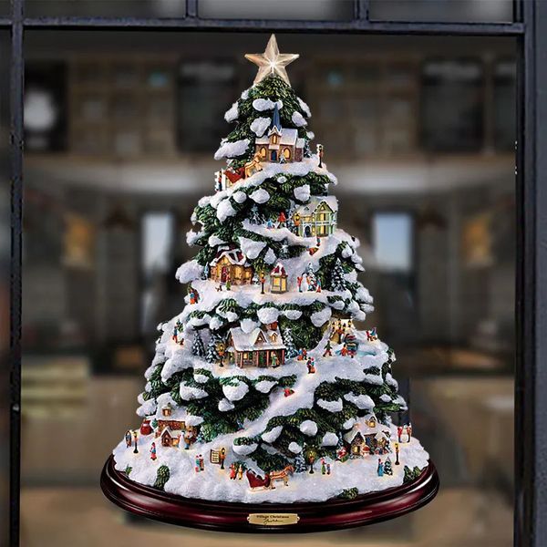 Decorações de Natal Árvore de Cristal de Natal Papai Noel Boneco de Neve Rotativa Escultura Janela Colar Adesivo Festa de Inverno Decoração de Casa 20x30cm 231005