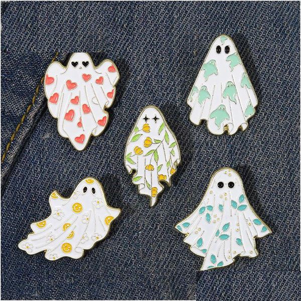 Pins Broschen Geist Emaille Pins Blume Punk Halloween Lustige Niedliche Metall Abzeichen Benutzerdefinierte Revers Frauen Kinder Geschenke Gothic Schmuck Drop Deli