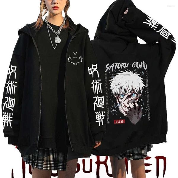 Moletons masculinos anime jujutsu kaisen zip up gojo satoru jaquetas com zíper hip hop moletom com capuz unissex harajuku streetwear roupas y2k