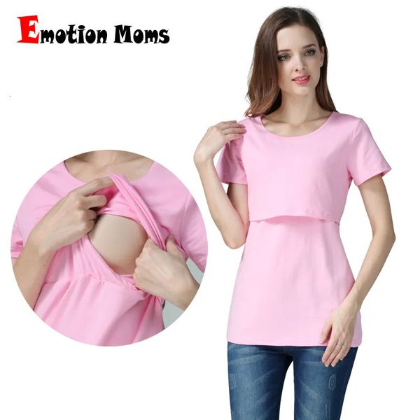 Maternidade Tops Tees Verão Roupas de Maternidade Cor Pura Manga Curta Tops de Amamentação para Mulheres Grávidas Casual e Solta T-shirt de Enfermagem 231006