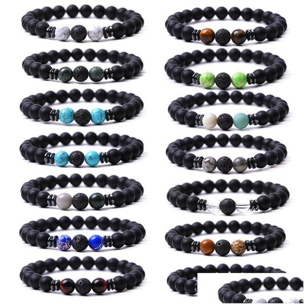 Perline all'ingrosso 8 mm pietra nera filo colorf perline di giada di cristallo braccialetto di energia buddha per le donne uomini bracciali gioielli consegna di goccia Dhwvx