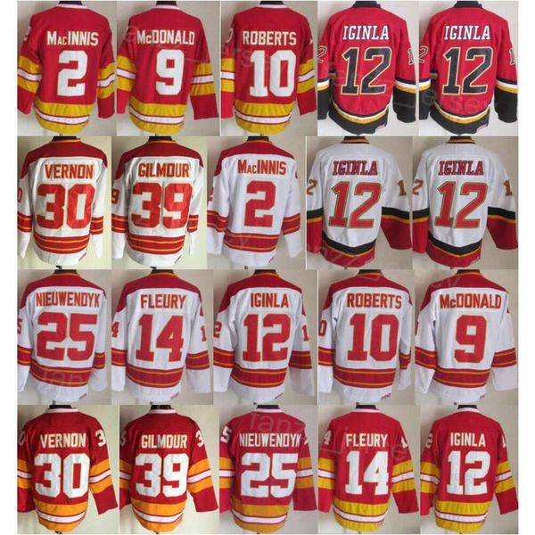 Uomo Vintage Hockey 10 Maglie Gary Roberts 68 Jaromir Jagr 14 Theoren Fleury 25 Joe Nieuwendyk 30 Mike Vernon 39 Doug Gilmour 12 Jarome Iginla 2 Al Macinnis Retro CCM