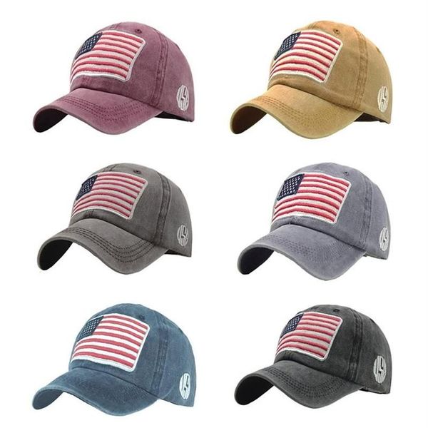 Visiere Berretto unisex Retro lavato Bandiera americana Lettera Ricamata Personalità Cappello in cotone casual Copricapo Abbigliamento sportivo all'aria aperta245Q