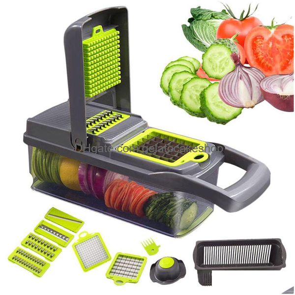 Utensili per frutta e verdura Taglierina multifunzione Lama in acciaio Affettatrice di patate Pelapatate Lame per cubetti Carota Grattugia Chopper Gadge da cucina Dhpu0