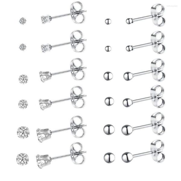 Orecchini a bottone WKOUD 6-12 paia 20g in acciaio inossidabile piccolo rotondo trasparente zirconi cubici sfera CZ cartilagine per donne uomini 2mm 3mm 4mm