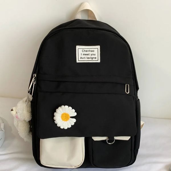 Sacos de escola Estudante universitário senhoras bonito mochila mulheres flor feminina harajuku livro kawaii nylon menina na moda saco moda 231005