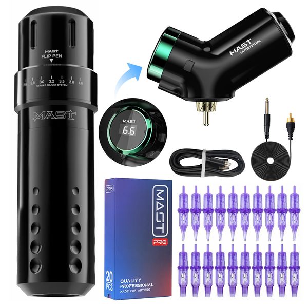 Mast Flip Wireless Tattoo Kit Rotary Pen Machine Mast T3 Batteria Cartucce Aghi D3109-9