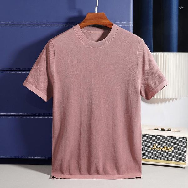 Camisas masculinas de algodão puro luxo verão cor sólida em torno do pescoço negócios casual coreano moda designer de manga curta camiseta M-4XL