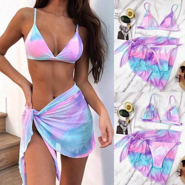 Damen-Bademode, Badeanzug, 3-teiliges Set, Damenmode, Strand-Bikini, sexy bedruckt, geteilt, weiblich, Bandeau, Y-Push-Up, Mikro-Bikini