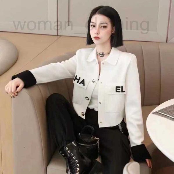 Jaquetas femininas Designer jaqueta senhoras de alta qualidade polo moda cortada botão de metal carta malha manga longa camisa jaqueta preto branco top 32QI