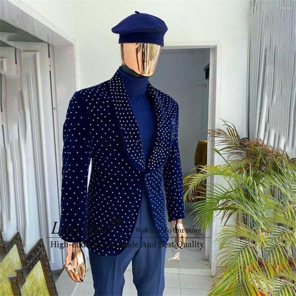 Ternos masculinos moda dot men xale lapela noivo casamento smoking 2 peças conjunto masculino baile de formatura festa blazers azul marinho terno masculino completo