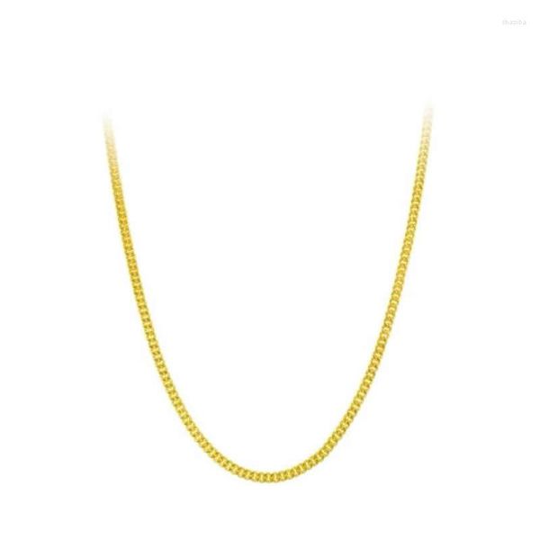 Correntes Sólidas 24K Colar de Ouro Amarelo Mulheres 999 Curb Chain