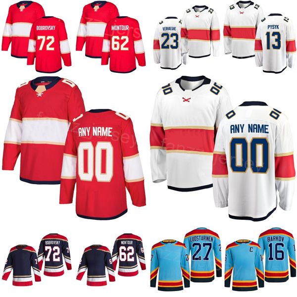 Stitch Hockey 72 Sergei Bobrovsky Jersey 62 Brandon Montour 13 Sam Reinhart 27 Eetu Luostarinen 19 Matthew Tkachuk Aleksander Barkov Rosso Bianco Blu Uomo Donna Gioventù