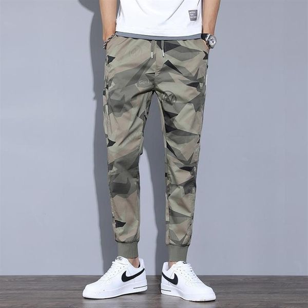 Calças masculinas moda camuflagem calça homens 2021 primavera outono casual camo fino ajuste lápis tornozelo comprimento masculino cintura elástica ha187312d