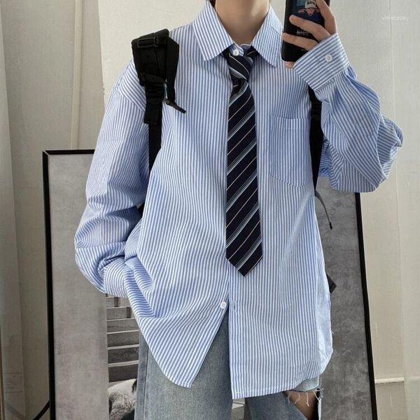 Camicie casual da uomo Design Sense Size A righe a maniche lunghe Ins Studente Coreano Magliette allentate per uomo Abbigliamento Camisas Y Blusa