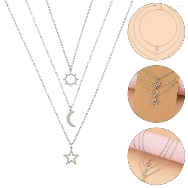 Anhänger Halsketten 3 Stück Charm Mond Stern Halskette Miss Girl Geschenk Hässlicher Pullover Edelstahl Familie