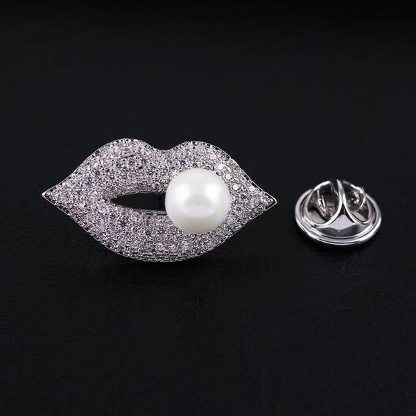 Pins broches sexy lábios beijo cz lapela pino colar broche moda ornamento jóias acessórios265s