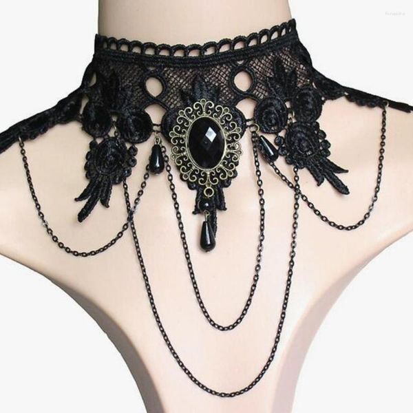 Brincos de argola NCEE Halloween gótico vitoriano colar de renda preta mulheres menina boho cristal borla sexy gargantilha steampunk estilo loli escuro