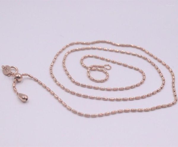 Catene Vera catena in oro rosa puro 18 carati da donna con perline lunghe intagliate, collana a maglie 45 cm/2,8-3 g