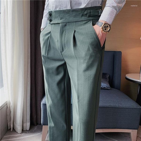 Männer Anzüge Hohe Taille Gestreiften Business Kleid Hosen Männer Büro Social Anzug Beiläufige Dünne Hochzeit Bräutigam Hosen Kostüm Homme 2024