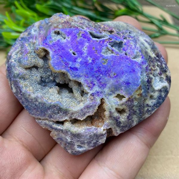 Figurine decorative Viola Sfalerite Aura Cristallo Quarzo Pietra naturale Geode Cuore Reiki Energia Wichcraft Minerali Lavoro manuale Casa