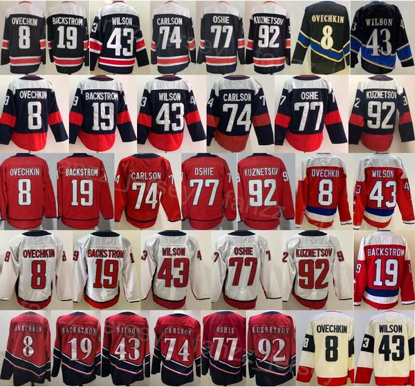 Hóquei retrô reverso 8 Alex Ovechkin Jersey Man 19 Nicklas Backstrom 43 Tom Wilson 77 TJ Oshie 92 Evgeny Kuznetsov 74 John Carlson Stitched Stadium Series Alternate Alternate