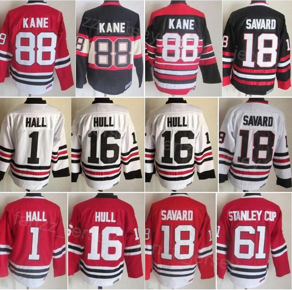 Uomo Vintage Hockey 16 Brett Hull Jersey CCM Classic 18 Denis Savard 61 Stanley Cup 88 Patrick Kane 1 Glenn Hall 35 Tony Esposito Retro Ricamo Retire Sport Team