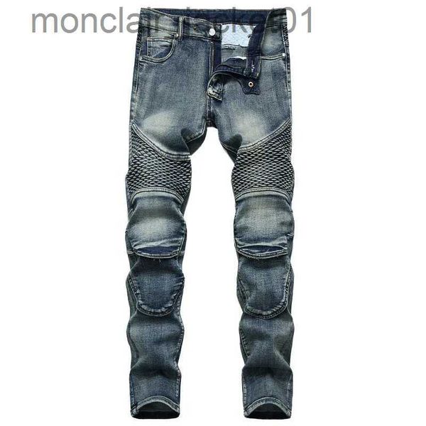 Jeans da uomo Denim Designer MOTO BIKE Jeans da moto dritti per uomo Taglia 42 Autunno Primavera Punk Rock Streetwear Pantaloni da equitazione con protezione per il ginocchio J231006