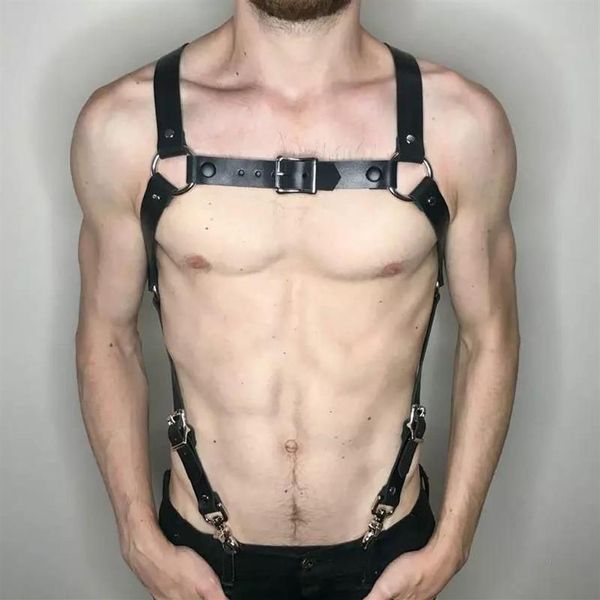 Reggiseni Costumi Rave Gear Gay Clubwear Harness Serbatoi Latex PU Pelle Uomo Sesso Esotico Top Fetish Cinturino regolabileBras230O