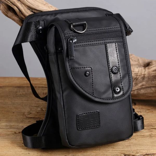 Bel çantaları motosiklet binici fanny damla bacak çantaları messenger omuz crossbody çanta serseri kalça kemer torbası su geçirmez naylon/tuval erkek bel paketi 231006