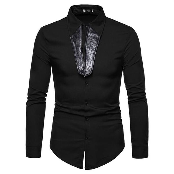 E-commerce transfrontaliero 2019 intera personalità della moda maschile sartoriale Colletto con cuciture in pelle PU Camicia a maniche lunghe Camicia da gioventù2586